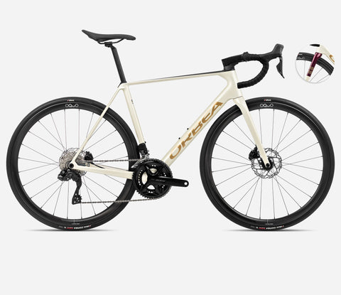 ORBEA | Orca M35i - 105 Di2 12spd Carbon Road Bike - 2024 - Ivory White / Burgundy (Gloss) / Volcano (Matt)