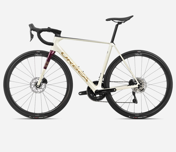 ORBEA | Orca M35i - 105 Di2 12spd Carbon Road Bike - 2024 - Ivory White / Burgundy (Gloss) / Volcano (Matt)