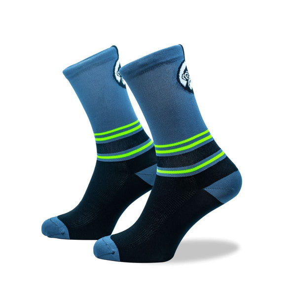 GRUMPY MONKEY - Knitted Socks (Grey/Green Stripe)
