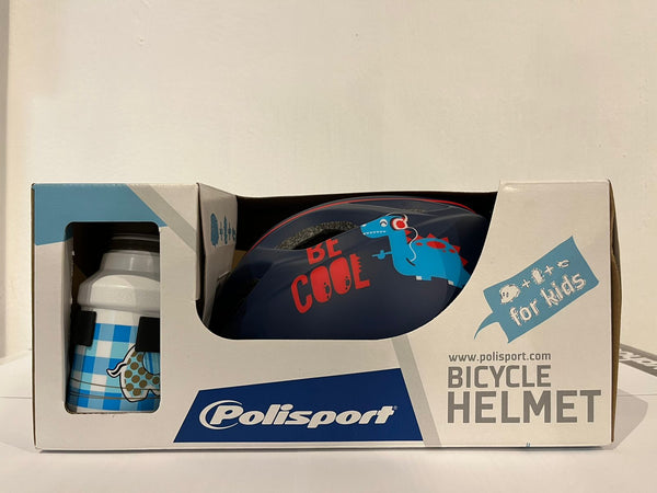 POLISPORT - S Junior Premium Bicycle Helmet for kids B COOL (Blue) + holder + Water bottle