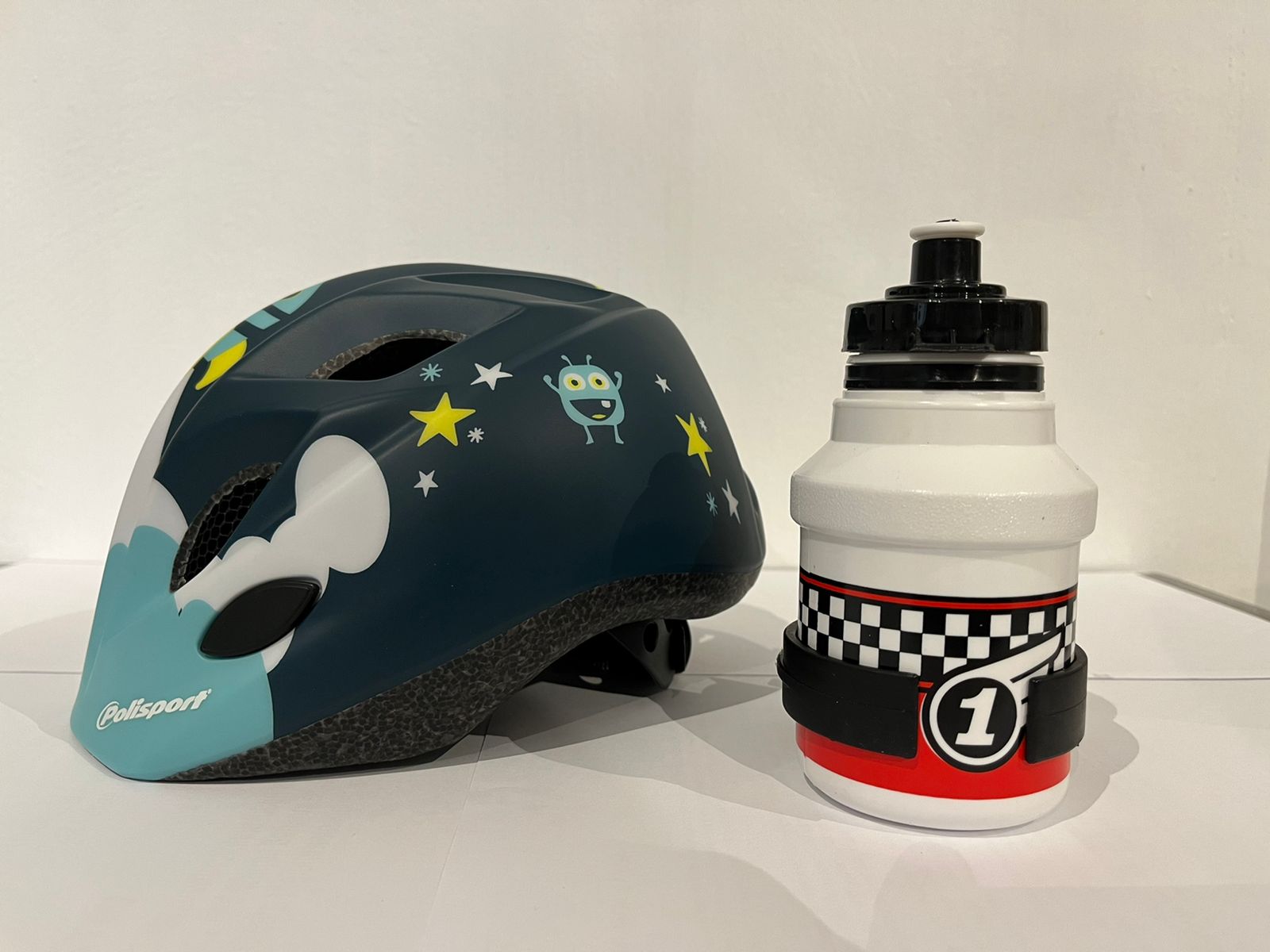 POLISPORT - XS Premium Kids Helmet (Spacesh) + holder + Water bottle